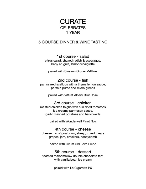 5 Course Meal Wine Pairing March 11th